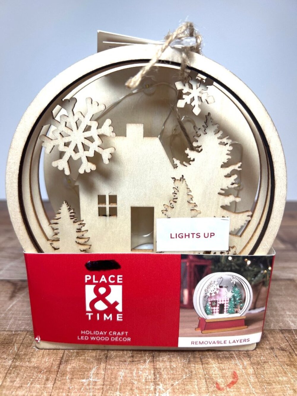 Place & Time Holiday Craft LED Light-Up Wood Décor Removable Layers Paintable